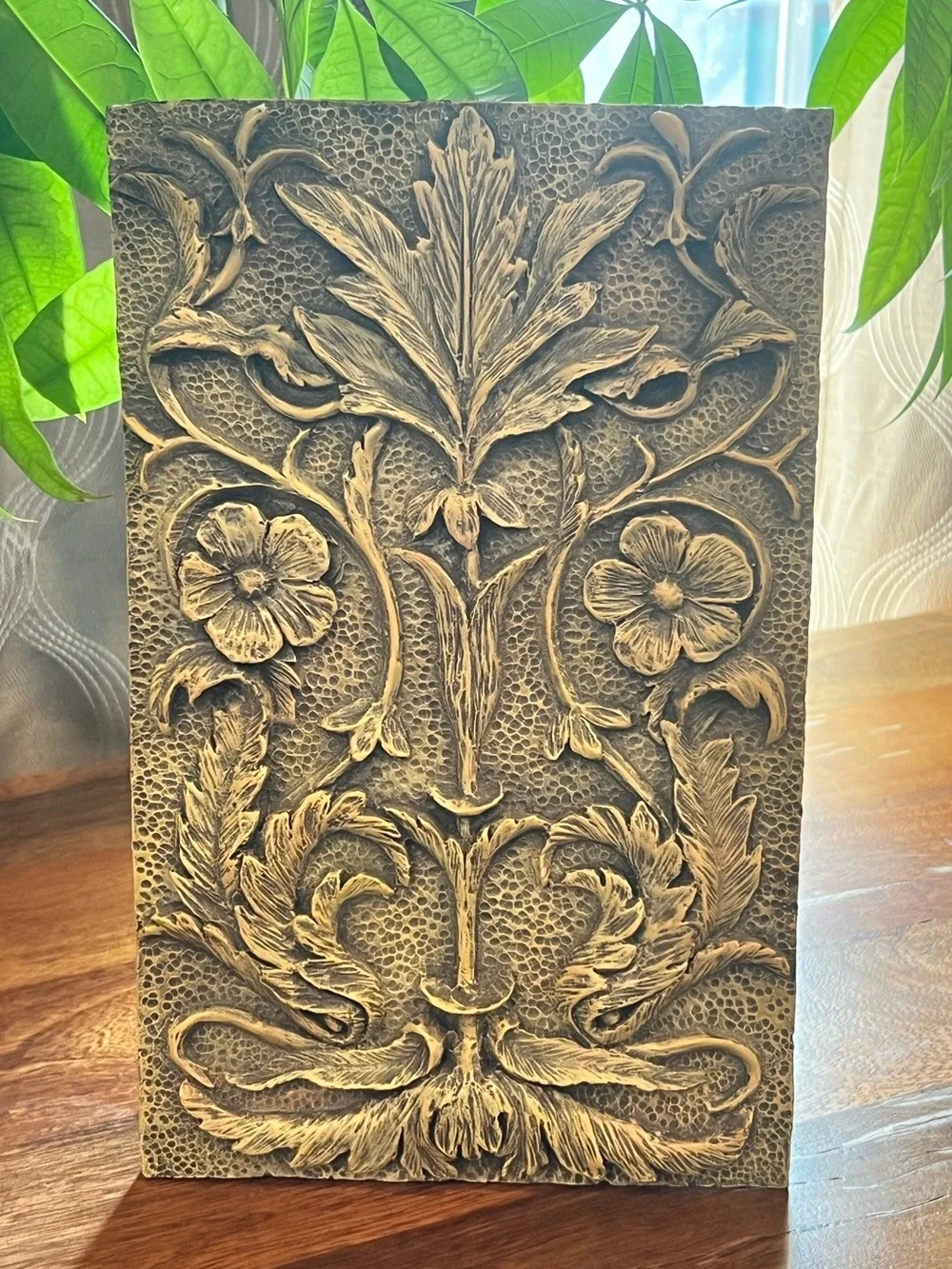 Ornate Floral Relief Wall Panel in Antique Gold